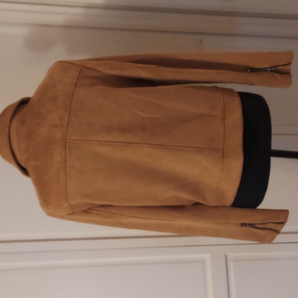 Tan Beige Faux Suede Moto Biker Jacket Size M - Picture 5 of 9